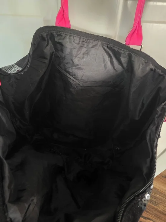 Victoria's Secret Black & Hot Pink Sequin Tote with Pink Accents - Picture 3 of 3